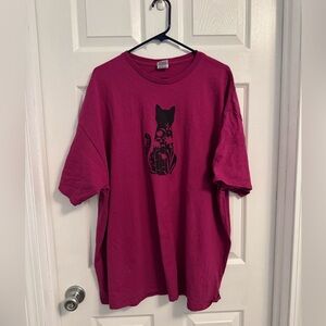 Delta Fuchsia Short Sleeve Tee with Black Cat Graphic